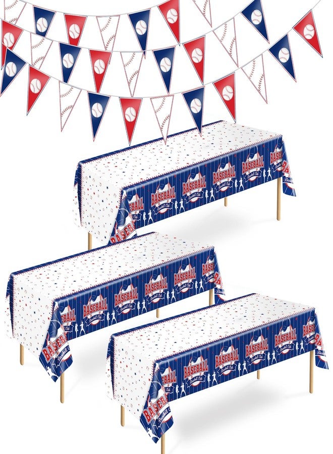 YUNVI 4 Pcs Baseball Party Decorations Kit with 3pcs Baseball Theme Tablecloth and 1pcs Baseball Banner, Baseball Party Supplies for Kid and Baseball Fans Sports Theme, Birthday Decor - Image 1